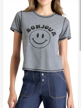 NWT Cinq À Sept Women's Bonjour Smiley Shrunken Tee